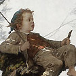 坐在草地樹幹上的荷蘭農家男孩 A Dutch Peasant Boy Seated on a Tree Stump in a Meadow