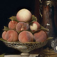 餐桌上的水蜜桃 Peaches in a Dresden Tazza, Grapes, Apples, Hazelnuts and Biscuits on a Draped Table