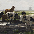 池塘邊的牛群 Animals on a Meadow in a Dutch Landscape